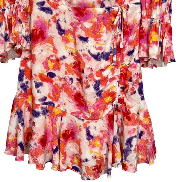 Betsey Johnson Dress Sunset Floral Wrap Pink Purple Ruffle Nwt $99 Sz 4 - Picture 7 of 15